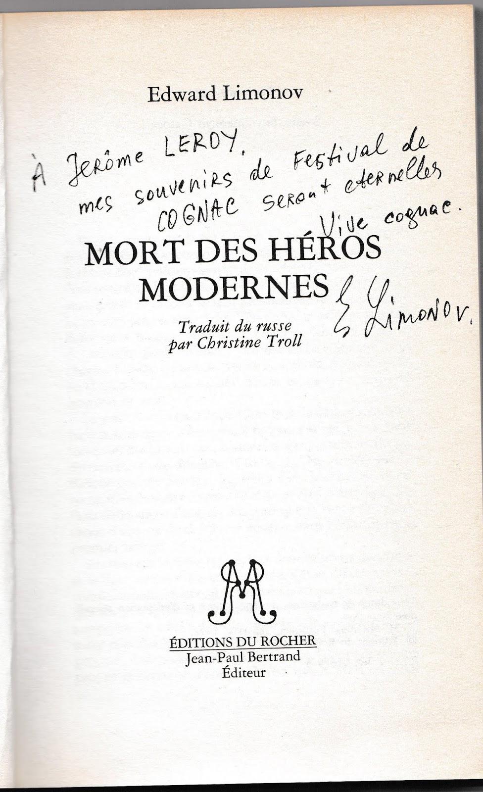 Autographe d'Eduard Limonov