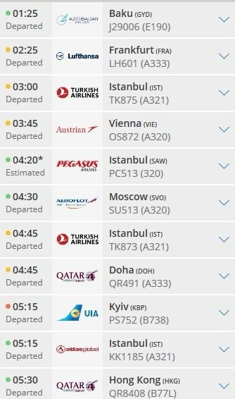 Расписание тегеранского аэропорта