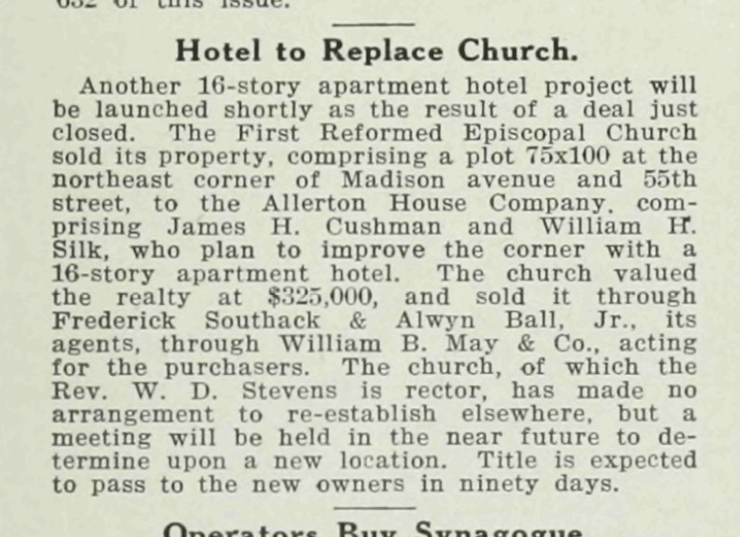 Hotel to Replace Church
