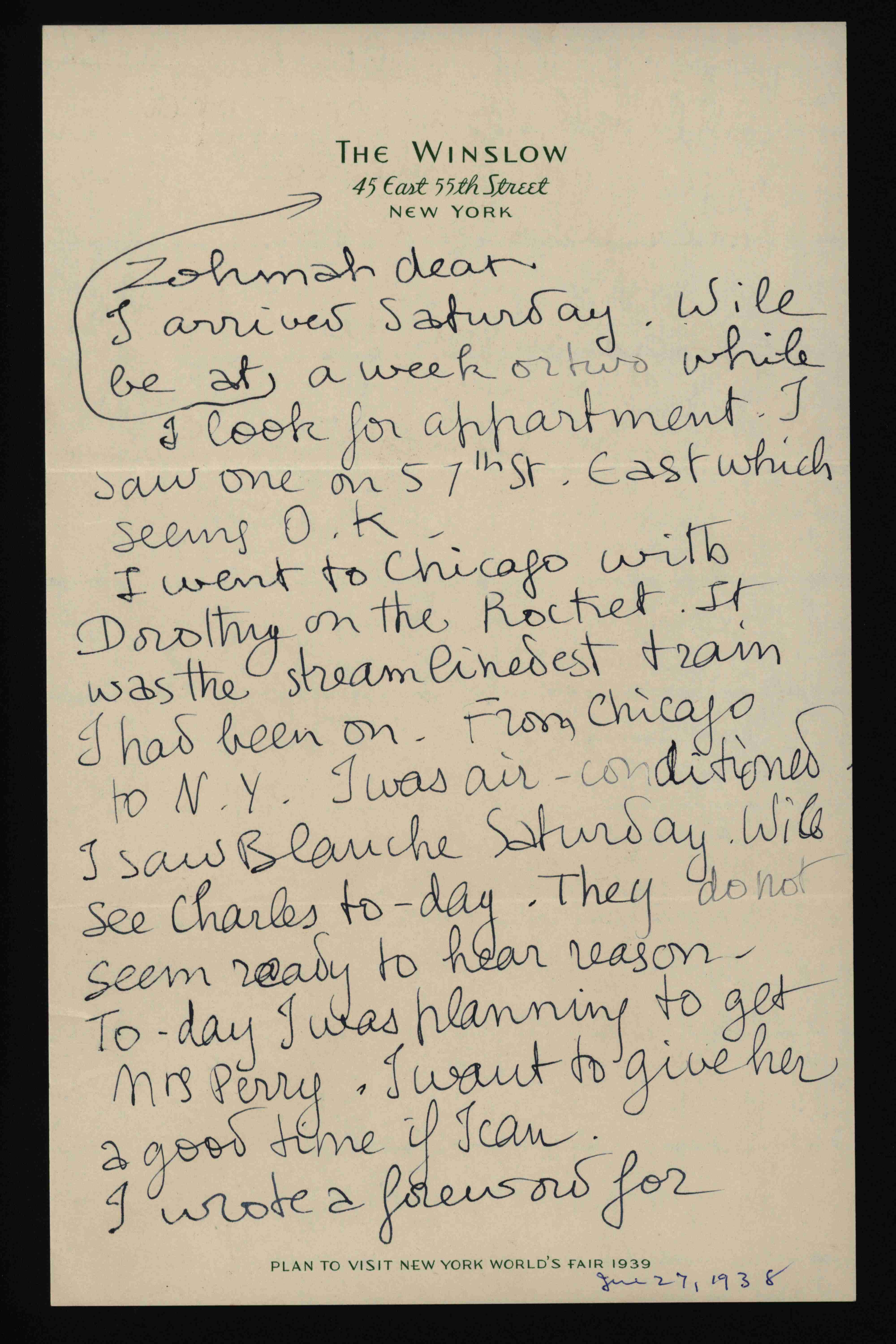 Jean Charlot to Zohmah 1938